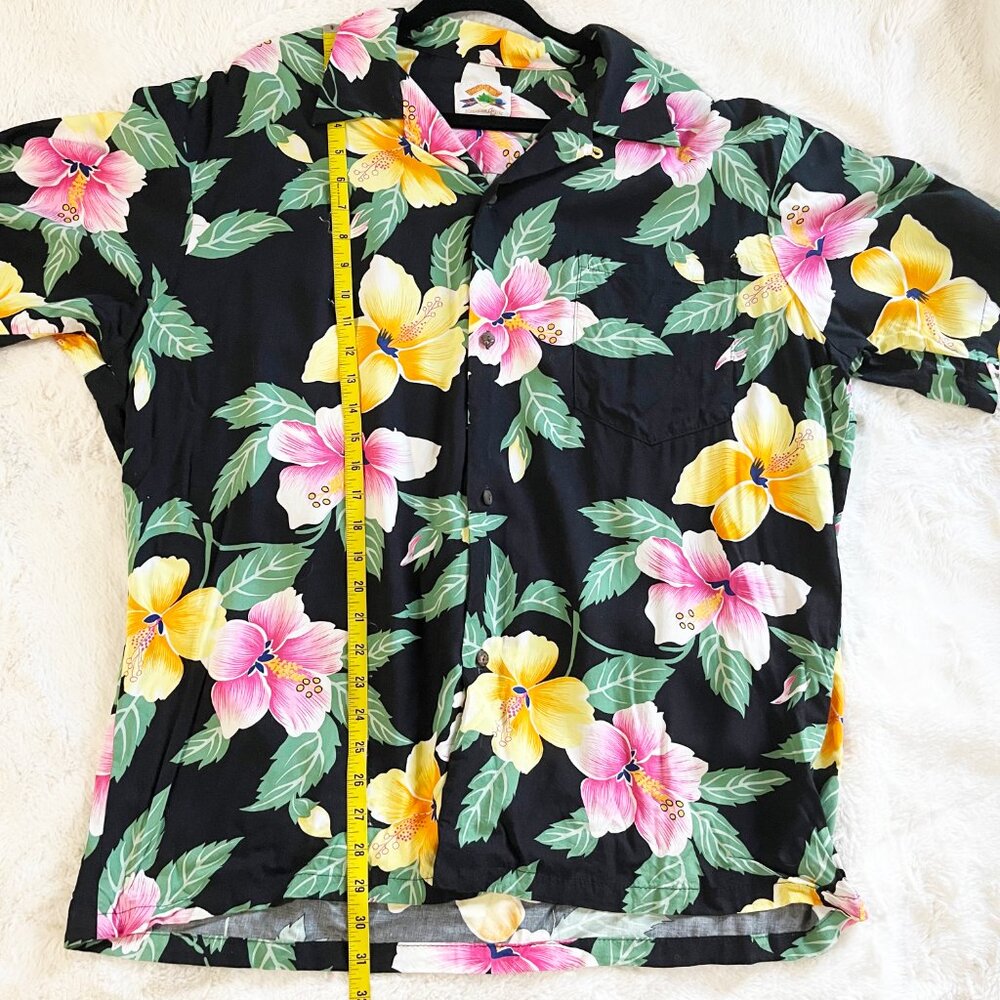 Vintage Pineapple‎ Juice Black Floral Hawaiian Shirt Size XL - Picture 5 of 6